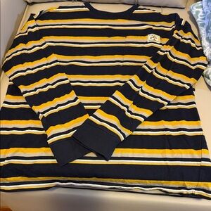 Old Navy Navy and Yellow Striped Long Sleeve Tee